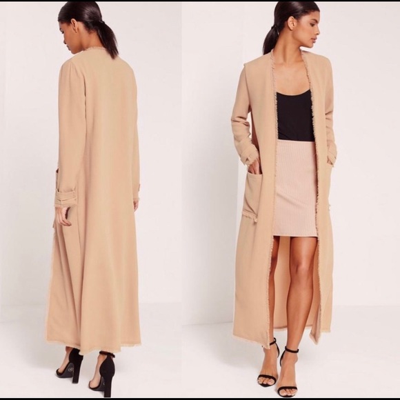 Misguided frayed Hem Duster Coat Nude - Picture 1 of 6